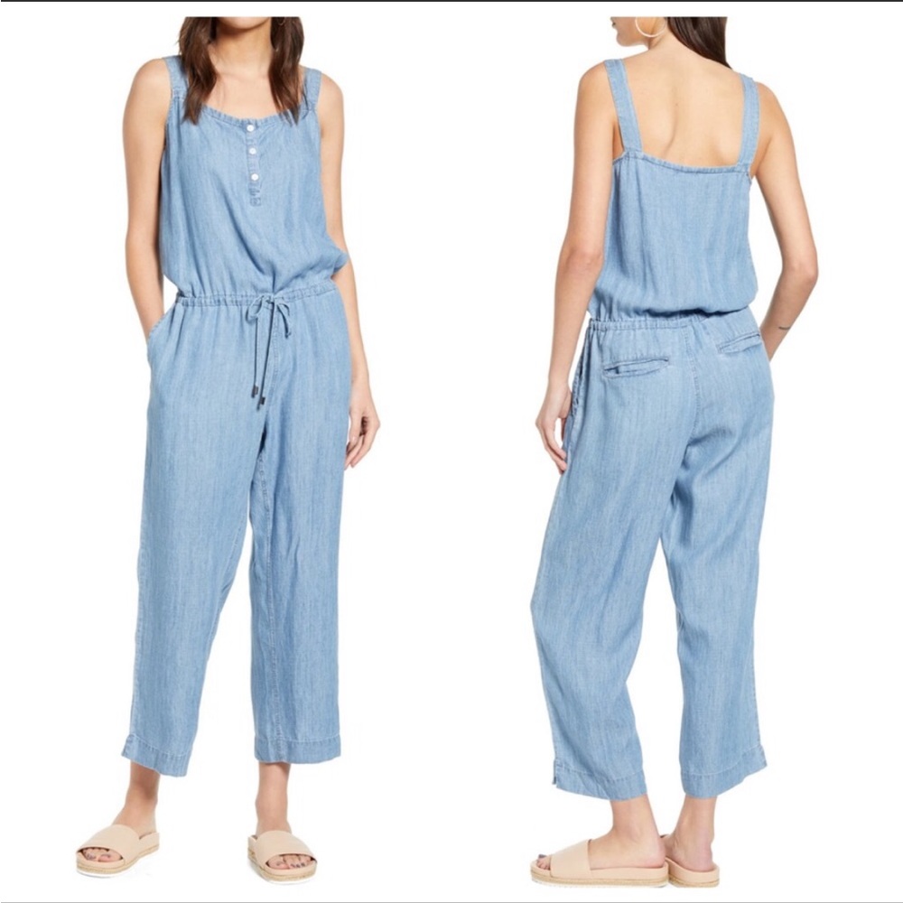 Rails Brooklyn Chambray Jumpsuit - Sleeveless Tie Waist - Large